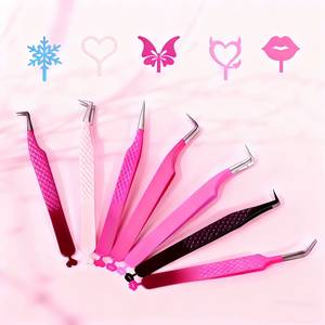 Ensemble de pinces à cils Morje Surgical Precision en acier inoxydable, manche en forme de cœur, pointes dentelées violettes/roses/bleues pour une pose facile des cils - Product Image 6