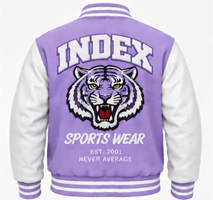 Chaqueta Varsity Morada para Hombre INDEX con Mangas Blancas, Logotipo Bordado, Cuello Camisero y Cierre de Botones, para Otoño - Product Image 2