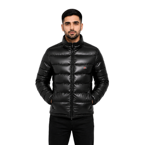 Blouson matelassé unisexe noir brillant, léger, imperméable, coupe-vent, réversible, écologique, col montant, pour l'hiver - Product Image 1