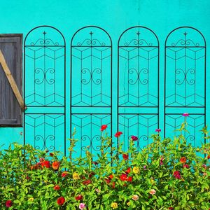Set di 4 Tralicci da Giardino in Metallo Nero Antiruggine 220 cm x 50 cm, Supporto per Fiori da Esterno per Piante Rampicanti, Traliccio Ornamentale da Giardino - Product Image 1