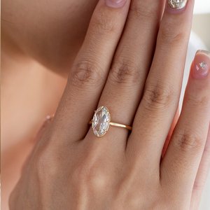 Anillo de Oro Amarillo Sólido de 14K con Diamante Cultivado en Laboratorio de Corte Rosa Ovalado de 2.5ct, Certificado por IGI, para Mujer, con Bisel Milgrain Vintage - Product Image 5