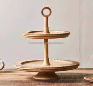 Pedestal de exhibición de postres de madera para bodas, fiestas y decoración del hogar Elevador de pasteles de madera natural con base redonda - Product Image 3