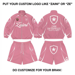 220 GSM Polyester Taslon Windbreaker Short <b>Set</b> Pink White Panel Design Custom Sublimation Logo OEM - Product Image 1