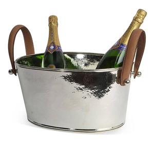 Luxury Hammered Stainless Steel Oval <b>Ice</b> Bucket With Leather Handles Premium Champagne Wine Party Beverage Tub For Wedding - Product Image 4