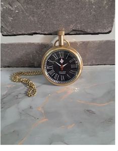 Montre de poche vintage en laiton avec médaillon en verre, chaîne ronde, horloge émaillée faite à la main, cadeau, logo personnalisé - Product Image 5
