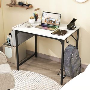 Scrivania Moderna in Legno da 32 Pollici per Casa e Ufficio con Stazione di Ricarica, Borsa Portaoggetti e Gancio per Cuffie - Product Image 6