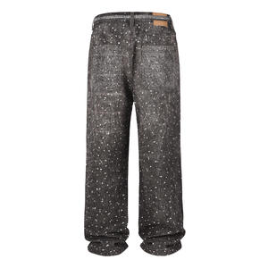 Jean unisexe ample et tendance avec strass, coupe droite et large, style streetwear, confortable et élégant - Product Image 2
