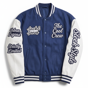 Veste de baseball bleue pour homme <span class=keywords><strong>Jack</strong></span> & Jones avec manches blanches et lettrage brodé, style preppy, vêtement d'automne - Product Image 1