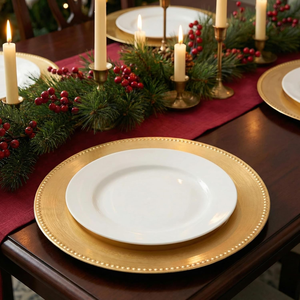 Assiette de présentation dorée élégante avec finition décorative pour table de dîner, réception de mariage, banquet, fête, décoration d'événements - Product Image 2