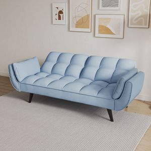 57\" Blue Sofa Bed with Soft Two Armrests and Comfortable Throw <b>Pillow</b> for <b>Small</b> Apartment Bedrooms - Product Image 2
