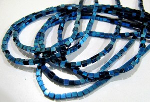 Cuentas de Hematita Azul Real en Forma de Cubo con Efecto Arcoíris, 2mm, Hilo de 16 Pulgadas para Fabricación de Joyas - Kit de Pulseras de Piedras Preciosas, Servicio de Muestras - Product Image 3