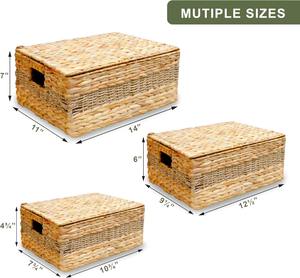 Paniers de rangement avec couvercles, lot de 3, rectangulaires, en jacinthe d'eau, faits à la main, vente en gros, écologiques, fabriqués au Vietnam - Product Image 2