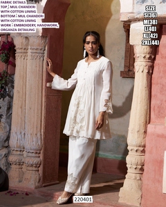 Bandhani Noir White Traditional Floor-Length Embroidered Mul Chanderi All Seasons Women's Party Quick Dry Regular Fit <b>Kurti</b> - Product Image 2