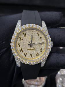 Reloj de Lujo con Diamantes Moissanite, Movimiento Mecánico, Acero Inoxidable, Estilo Hip Hop, Correa de Goma Negra, Unisex - Product Image 5