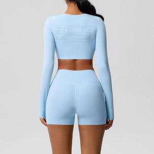 Haut court sans manches à séchage rapide, sans coutures, taille haute, pour femme, avec coussinets de poitrine, respirant, écologique, pour le yoga - Product Image 4