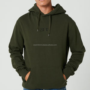 Sudadera con Capucha Lisa para Hombre, Verde Oliva Oscuro, Logotipo en el Pecho, Capucha con Cordón, Bolsillo Tipo Canguro, Ropa Casual de Calle - Product Image 2