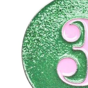 Pretty Girl Number 3 Lapel Pin Green <b>Pink</b> <b>Glitter</b> Round Number Brooch Elegant Women Fashion Accessory for Events Gifts - Product Image 5