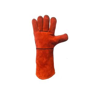 ถุงมือหนังวัวสีแดงแบบแยกส่วน ทนความร้อน บุอะลูมิเนียม 500 องศาเซลเซียส แบบมีปีกนิ้วโป้ง สำหรับงานเชื่อมและงานอุตสาหกรรม - Product Image 1
