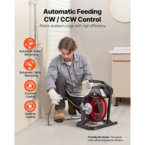 Macchina per la pulizia di scarichi e fognature con alimentazione automatica, 50 FT x 5/16 pollici, con 4 frese e interruttore a pedale ad azionamento pneumatico - Product Image 2