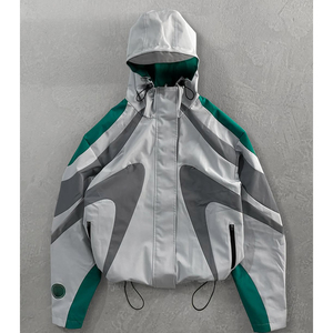 Chaqueta con Capucha Techwear para Hombre - Chaqueta Gruesa de Invierno a Prueba de Viento con Bloques de Color Geométricos - Product Image 1