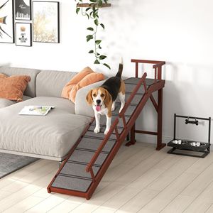 Scala per Animali Domestici in Legno Massello, 180 cm, Rampa per Cani Marrone con Ringhiere Rimovibili, Superficie Antiscivolo per Soggiorno, Imbottita in Memory Foam - Product Image 2