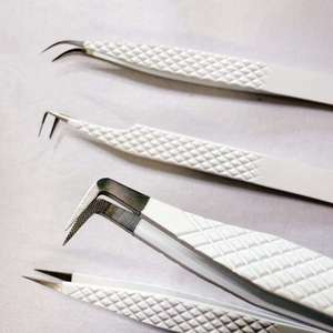 Pince à épiler professionnelle en acier inoxydable blanc pour extensions de cils, haute précision, antistatique, applicateur pour cils volumineux - Product Image 1