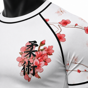 Haut d'entraînement personnalisé pour homme, blanc, à compression, à manches courtes, séchage rapide, imprimé floral, pour le judo - Product Image 6