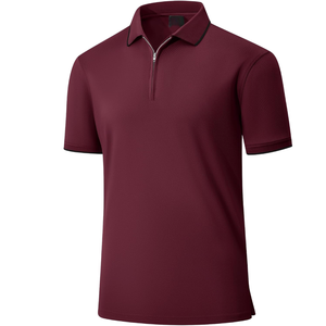 Polo de manga corta para hombre, color borgoña/rojo granate, con cuello con cremallera de un cuarto, dobladillo con abertura, transpirable, para uso casual, de negocios o de golf - Product Image 1
