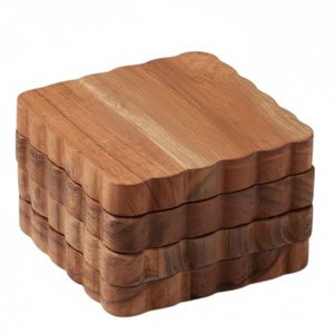 Premium Handcrafted Acacia Wood Coaster Set Scalloped Edge Square Drink Mats for <b>Table</b> <b>Protection</b> Eco-Friendly Barware Decor - Product Image 1