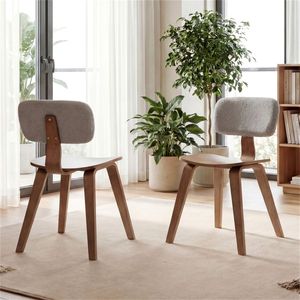 Teddy Velvet Upholstered Dining <b>Chair</b> Set 2-Piece (Grey and Walnut) Plush <b>Padded</b> Design - Product Image 4