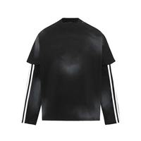 T-shirts décontractés pour hommes, double couche, 100% coton, col rond, effet double manche, anti-rides et écologiques pour un usage quotidien