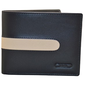 Isino <b>Men's</b> Slim Genuine Leather Bifold <b>Wallet</b> <b>Black</b> With Beige Panel Minimalist Design Fold Closure Daily Use - Product Image 1