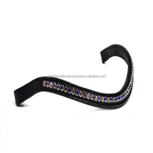 Banda de ceja de caballo de cuero acolchado con canal vacío en forma de onda con incrustaciones de cristales multicolores banda de ceja de cadena ostentosa de una sola fila para caballos - Product Image 4