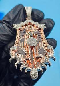 Colgante de Estilo Religioso Santa Muerte, Colgante Hip Hop, Colgante Chapado en Oro de Plata 925, Colgante Bling para Raperos, Colgante de San Judas Tadeo - Product Image 5