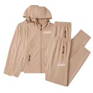 Ensemble de survêtement unisexe en coton noir avec capuche, fermeture éclair sur le devant, logo, coupe décontractée, couleur unie, pantalon et veste longs pour l'automne - Product Image 3