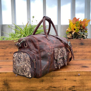 Grand sac polochon en cuir de buffle outillé à la main et pleine fleur sac de voyage en cuir véritable sac de voyage pour unisexe - Product Image 3