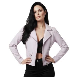 Custom Logo Lavender Leather Motorbike Jacket Women Bulk Wholesale Private Label Genuine Biker Style <b>Ladies</b> <b>Coat</b> Factory Supply - Product Image 1