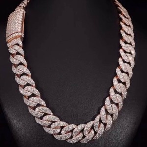 23mm Lab Grown Diamond Cuban Chain 925 <b>Silver</b> VVS Iced Out Rose Gold Plated Hip Hop Luxury <b>Necklace</b> Pass Tester Bulk Customized - Product Image 1
