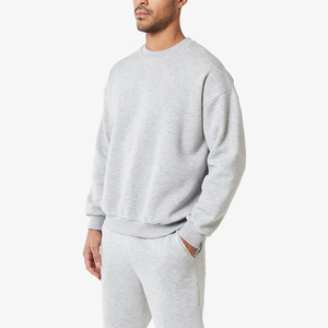 Conjunto Deportivo de Algodón Gris para Hombre, Cuello Redondo, Manga Larga, Color Sólido, Pantalones Casuales con Bolsillos Laterales, Cintura Elástica, Ropa de Otoño - Product Image 5