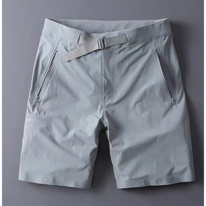 <b>Men's</b> Light Gray Quick Dry Bermuda <b>Shorts</b> With <b>Zip</b> <b>Pockets</b> Casual Sport Style Mid Waist Elastic Closure - Product Image 1