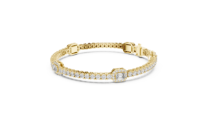 Rose <b>Gold</b> Emerald Cut Lab Grown Diamond Bracelet in 18K <b>Solid</b> <b>Gold</b>, Halo Link Statement Bracelet Fine Jewelry for Women - Product Image 5