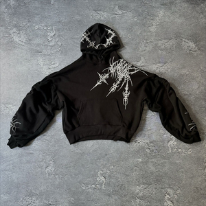 Sudadera con Capucha Personalizada para Hombre, Estilo Gótico Otoñal, con Estampado Puff, Cierre de Cremallera, Transpirable, Holgada, Estilo Urbano, Vintage, 100% Algodón - Product Image 4