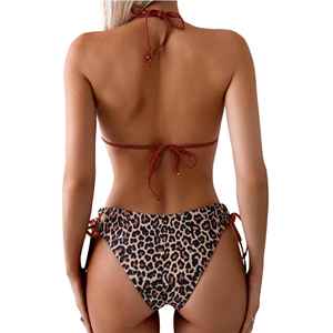 Conjunto de bikini de dos piezas con estampado animal, cintura alta, transpirable, impermeable, de secado rápido, con almohadillas extraíbles, sexy, para la playa, para mujer. - Product Image 4