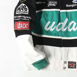 Men's Varsity Jacket Black Green White Embroidered Patchwork Streetwear Autumn Wear Regular Fit Zipper Closure - Product Image 4