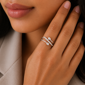 925 Sterling Silver Womens <b>Open</b> Wave <b>Ring</b> with Cubic Zirconia Pave and Cluster Accents Modern Minimalist Design High Polish Fini - Product Image 5
