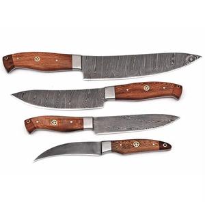 มีดเชฟเหล็กดามัสกัส 4 ชิ้น 67 ชั้น ผลิตด้วยมือโดย Steel Craft International ด้ามจับแบบกำหนดเอง คมกริบ ขอบหยัก - Product Image 1