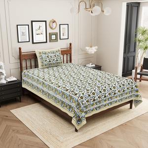 Parure de lit en coton de qualité supérieure, imprimée à la main avec motifs végétaux réactifs, 1 taie d'oreiller incluse, 300 fils/cm² - Product Image 1