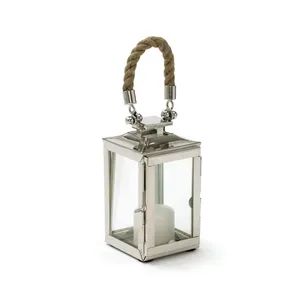 Handmade Coffee Table Metal <b>Candle</b> <b>Holder</b> Elegant Decorative Accent PieceSquare Metal Lantern With Rope Handle For Home Decor - Product Image 1