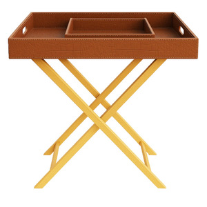 Bandeja Plegable de Cuero PU con Soporte Metálico, Mesas Auxiliares de Cuero Marrón y Bronceado - Product Image 1