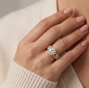 Luxury 14K Gold Moissanite Bridal Wedding Engagement <b>Stack</b> <b>Rings</b> Round Brilliant Cut Flooded Pave Band Custom <b>Ring</b> - Product Image 1